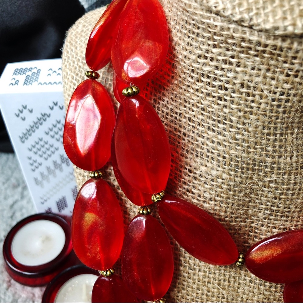 Beautiful Red Stone Three-Layer Statement Necklace - image 2